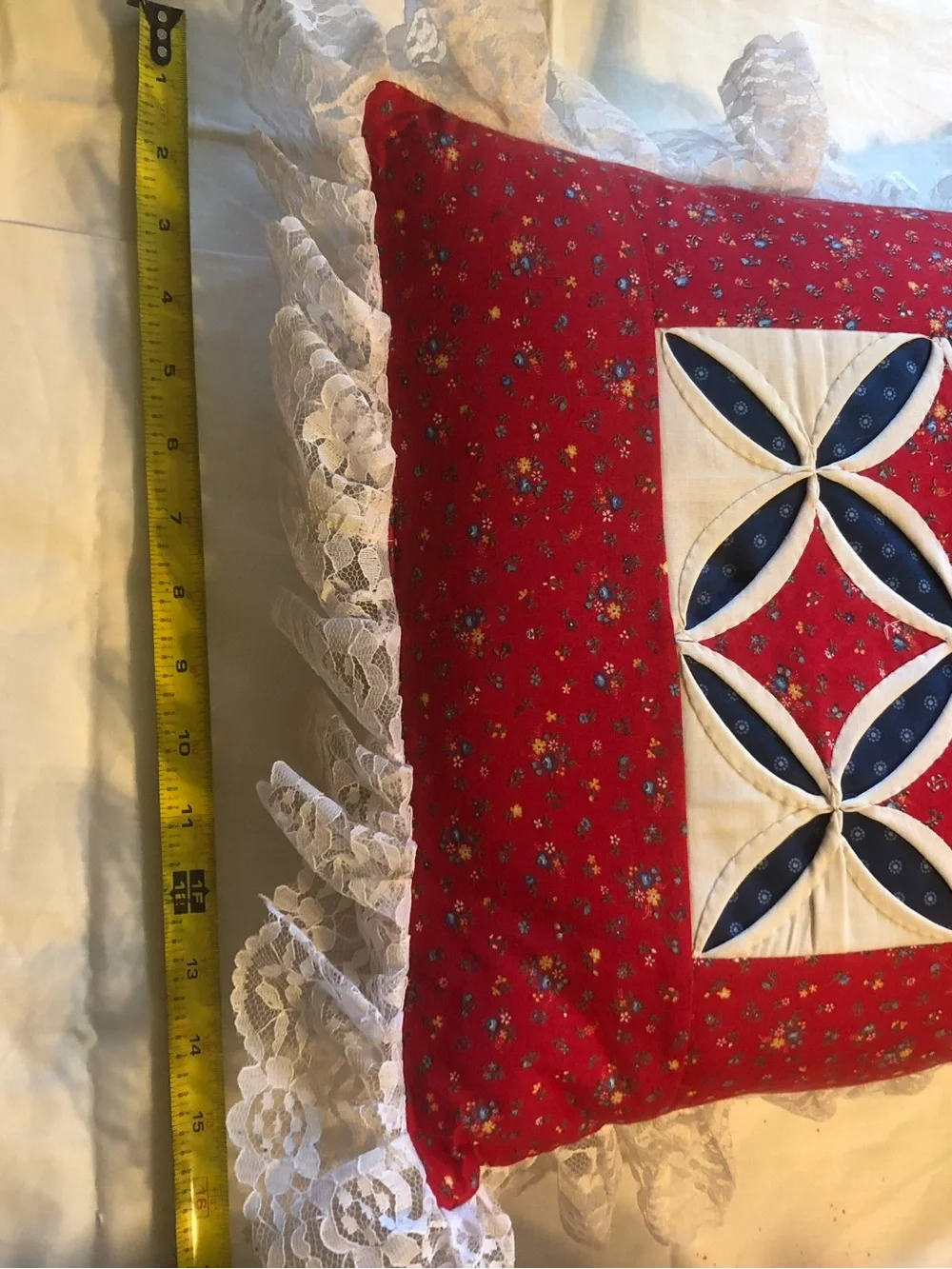 Vintage Handmade Cathedral Window Quilt Pillow